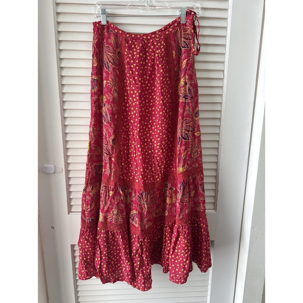 Vintage Bill Blass Maxi Skirt Size Small Floral Red Boho Cottage 90s Festival